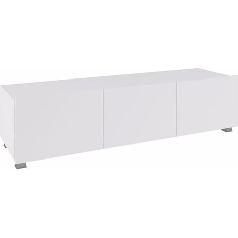 Mirjan24 – Meuble TV sans portes ni tiroirs 150x37x43cm – Blanc brillant – Stratifié – Compatible avec appareils multimédias (1/5)
