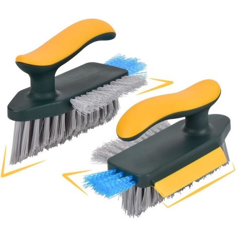 Lot de 2 brosses de nettoyage de joints 4 en 1 avec prise en main confortable et raclette douce, brosses de nettoyage en forme de V pour rail de fenêtre, espaces de carrelage, coin d'évier (1/5)