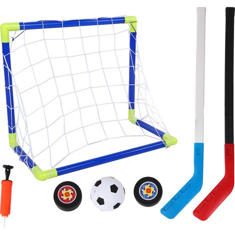 Kit de but de football et de hockey sur glace 2 en 1 pour enfants, avec balles et pompe, jouet d'entraînement. (1/5)