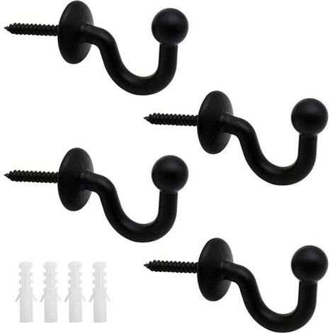 Set mit 4 schwarzen Metall-Raffhaltern, 61 mm, zur Wandmontage, U-förmiges Design, multifunktionale Raffhalter zum Raffen von Vorhängen und Aufhängen von Kleidung oder Taschen