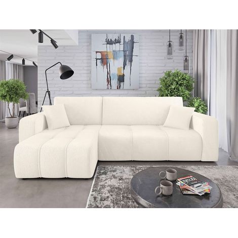 Ecksofa mit Schlaffunktion Sofa DAGNY in Stoff Poso Creme Ottomane Links