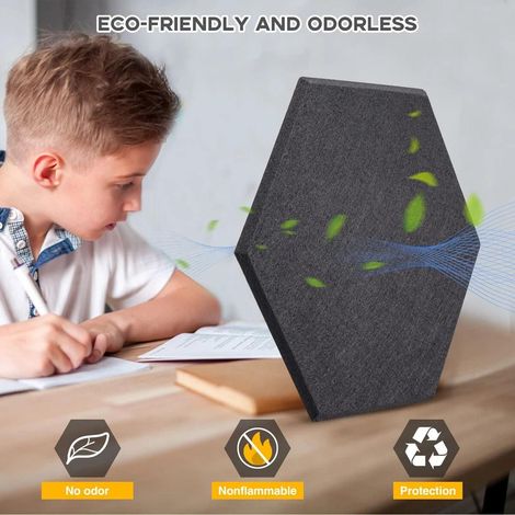 Panneaux acoustiques hexagonaux de 15 cm (6 po), panneaux acoustiques de 9 mm d'épaisseur, dalles murales en fibre de polyester, paquet de 12 pour la réduction du bruit dans un studio à domicile ou un (1/5)