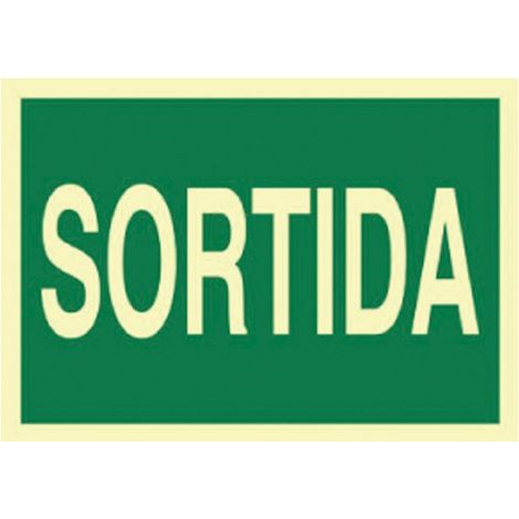 Señal luminiscente 400x100mm con diseño de salida y alta visibilidad.