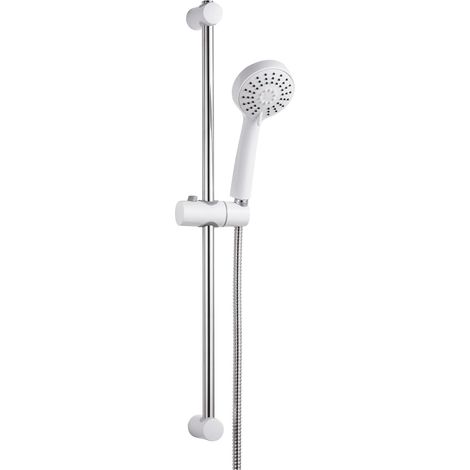Colonne de Douche sans Mitigeur Barre de Douche en Acier Inoxydable de 60 cm avec Flexible de 1.6 m Pommeau de Douche (3 Modes 100 mm) et Support pour Salle de Bain Blanc (1/5)