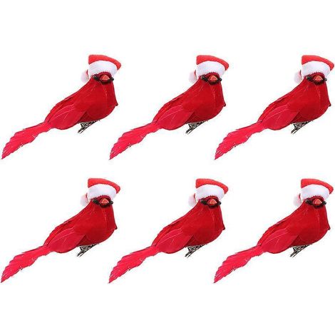 Lot de 6 décorations de Noël créatives sur le thème des oiseaux, avec chapeau de Noël et scène d'oiseaux.-10X4X3.5CM-Red (1/3)