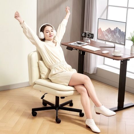 Chaise de bureau sans accoudoirs, similicuir, hauteur réglable, roulettes et coussin supplémentaire (1/5)