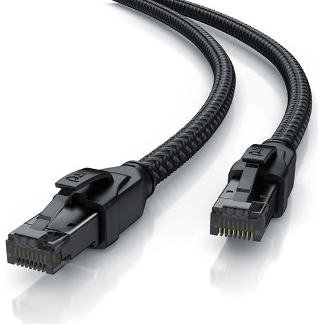 Primewire Patchkabel CAT 8 mit Baumwollummantelung, Gigabit Ethernet LAN Kabel - Black Series, 40 Gbit/s - S/FTP PIMF Schirmung, Netzwerkkabel - 0,25m (1/5)