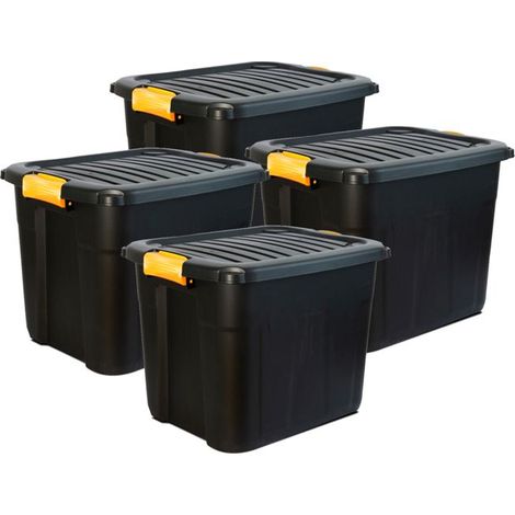 Bac de rangement - JUANIO - Lot de 4 - 60 L - Noir/Orange - 60x39x41 cm