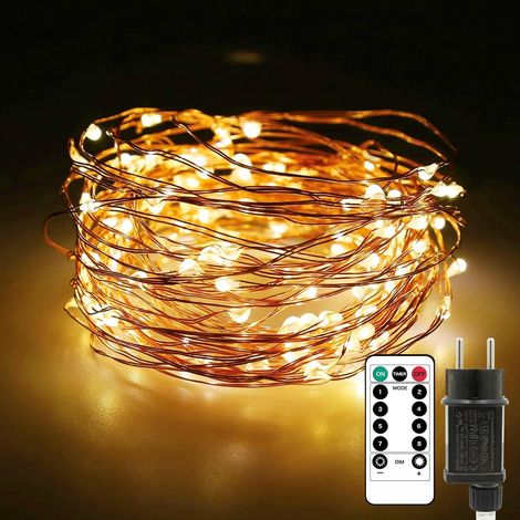 10m long LED string lights made of copper wire, 100 LEDs, waterproof (IP65), with mains plug, ideal for Christmas decoration, for indoor and outdoor use, warm white (1/5)