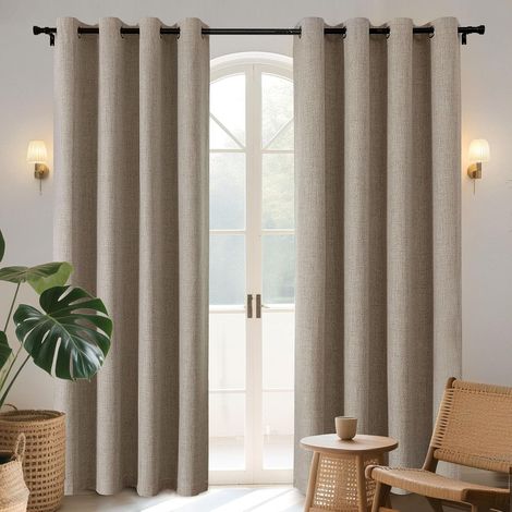 Lot de 2 Rideaux, Occultants Thermiques, Œillets, Polyester Imitation Lin, Salon Chambre (1/5)