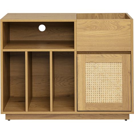 Credenza portavinili finitura legno chiaro rovere e intreccio in rattan L95 cm ALICANTE (1/5)