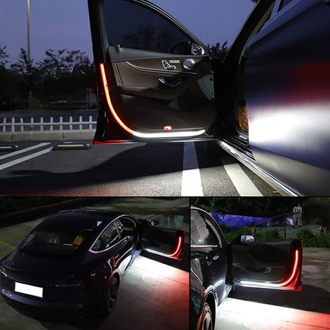 (2 pièces) Bande lumineuse LED stroboscopique de sécurité pour portières intérieures de voiture, étanche, 120 cm, 12 V, éclairage d'ambiance décoratif pour véhicules. (1/4)