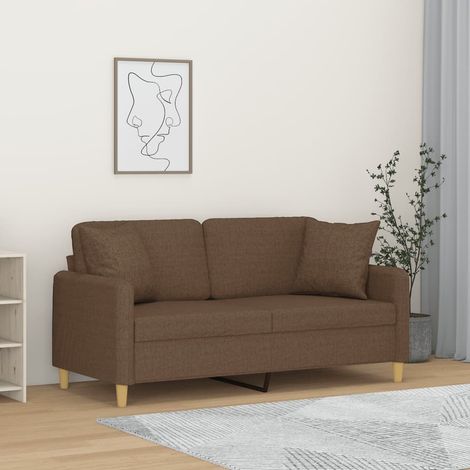 vidaXL Canapé 2 places avec oreillers décoratifs marron 140 cm tissu (1/5)