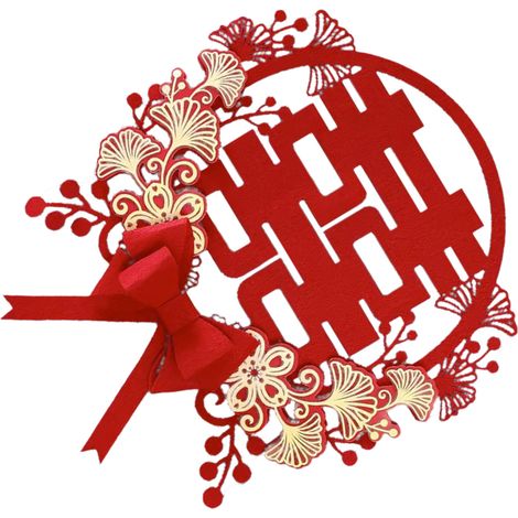 Sticker mariage chinois charmant raffiné autocollant double bonheur décor pour porte d'entrée et portail (1/4)