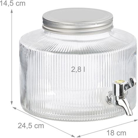 Dispensador de bebidas vintage elegante 2,8 litros con grifo práctico jardín fiesta de vidrio transparente 130016347 (1/5)