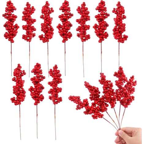 20 piezas de bayas de acebo artificiales de 21 cm, bayas rojas artificiales de acebo navideño, adecuadas para manualidades de decoración navideña, decoración de mesa de boda. (1/5)