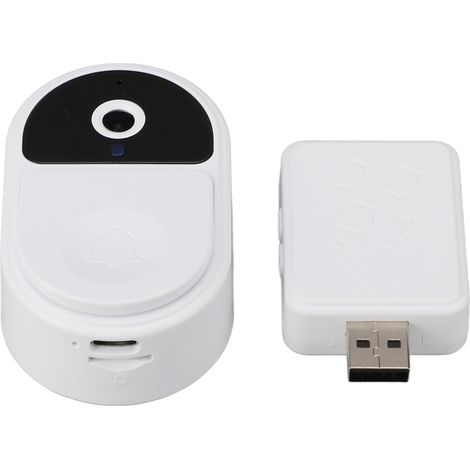 Sonnette vidéo Wi-Fi avec récepteur Ding Dong et caméra intégrée pour la surveillance à distance de votre maison connectée (128 Go, blanc). (1/5)