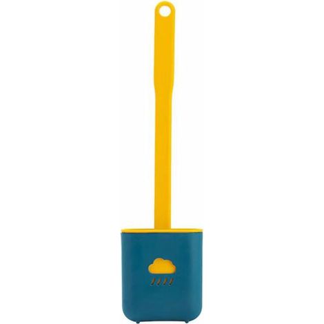 Brosse WC Silicone, Brosse de Toilette, Silicone Antibactérienne balayette WC et Support à séchage Rapide, kit de Brosse WC Suspendu brosses Silicone pour Salle de Bain et WC (Bleu) (1/5)