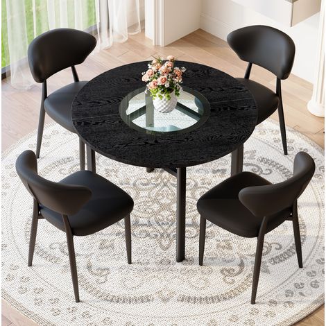Set tavolo e sedie da pranzo rotondo 100 cm nero con 4 sedie in PU e piano in MDF e vetro DESVIAE (1/5)