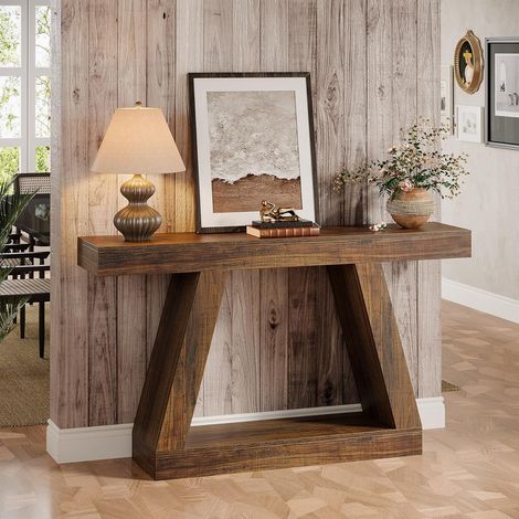 Tribesigns Farmhouse Console Table, 55-Inch Rustic Sofa Table with Storage, Industrial Wooden Entryway Table for Hallway, Living Room, Brown (1/5)
