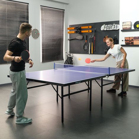 Mesa de Ping Pong Plegable con Red 152,5x274x76cm Mesa de Tenis Exterior Material de Acero y MDF en Color Azul (1/5)