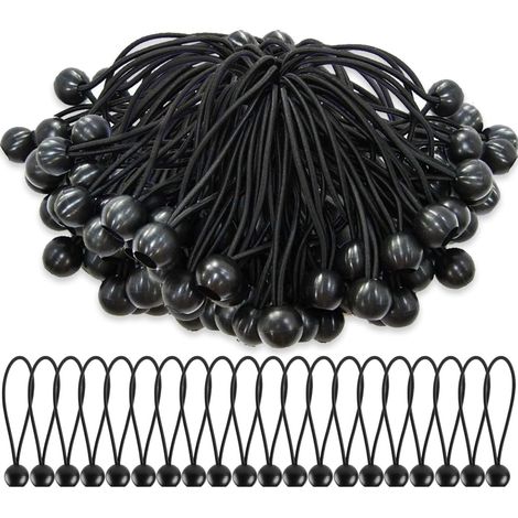 75 tendeurs élastiques avec boules, attaches élastiques pour bâches, chapiteaux, bannières, mâts de drapeau, bâche de camping Noir