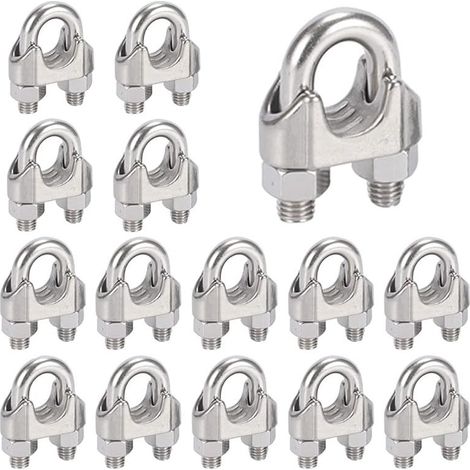 16 Stück M6-Stahlkabelklemmen, U-Bügel-Kabelklemmen aus Edelstahl 304, für 6-mm-Stahlseile (1/5)