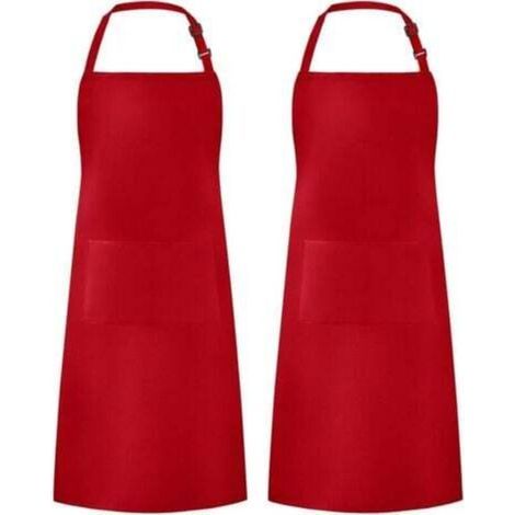 Lot de 2 tabliers réglables résistants aux gouttes d'eau avec 2 poches pour barbecue, dessin, femme et homme, rouge (1/4)
