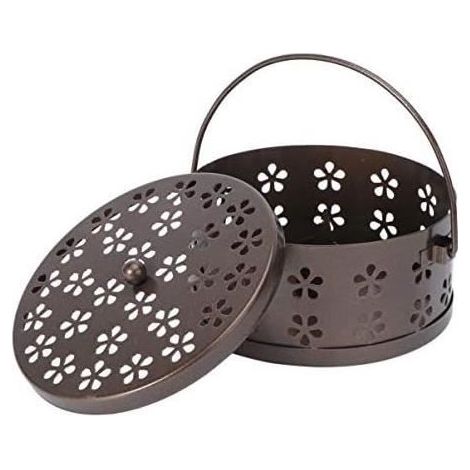 Support Bobine Anti-Moustique, Métal Brûleur d'Encens, avec Poignée Couvercle Conteneur de Boîte Mosquito Sécurité Anti-brûlure (1/4)