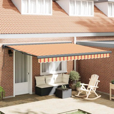 Auvent rétractable jaune et blanc 4x3 m tissu et aluminium