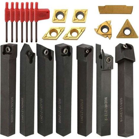 Porte-outil de tournage 21 pièces en carbure 12mm – Acier haute qualité – Pour tournage de pièces précises et durables - 21Pcs (1/5)