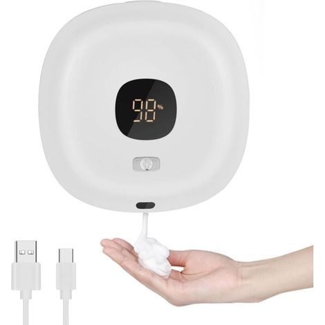 Automatischer Seifenspender (weiß), berührungsloser, thermostatischer Wand-Seifenspender 300 ml, wiederaufladbarer USB-Seifenspender, für Badezimmer, Küche und Büro (1/4)