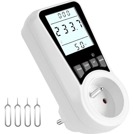 Mesure Consommation Electrique, Wattmetre 3680W Max Compteur Electrique avec Ecran LCD, Moniteur de Consommation Volt Amp Watt KWh, 7 Modes de Surveillance, Protection Contre Surcharges (1/5)