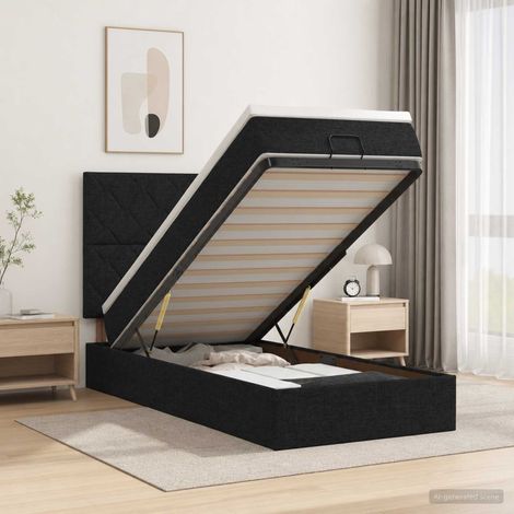 Cama tipo otomana con colchón y LED Negro 80 x 200 cm Tela (1/5)