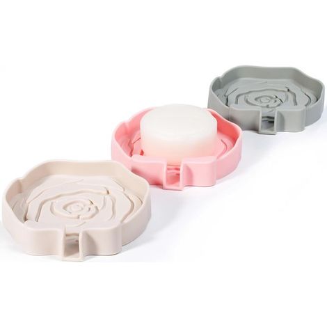 Porte-savon - Lot de 3 - Plateau à savon - Silicone - Boîte à savon - Accessoires de salle de bain - 11,8 x 7 x 1,69 cm (1/5)