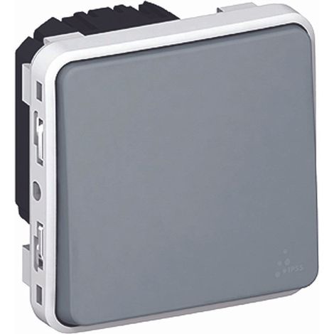 Bouton poussoir lumineux 6A à bascule inverseur saillie à composer - Plexo - Gris - Legrand