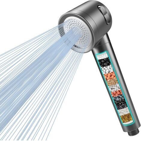 NALOOKAMIC Pommeau de douche avec filtre haute pression avec filtre à 15 étapes tuyau de 1,5 m 3 modes de pulvérisation, pommeau de douche anti-calcaire économiseur d'eau pour éliminer le chlore résid