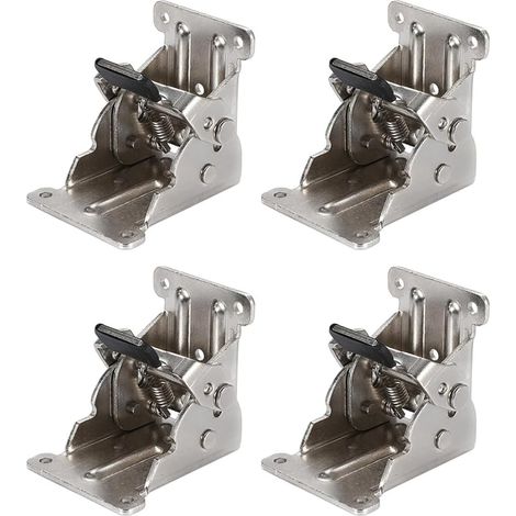 Set of 4 self-locking 90-degree hinges - Folding table legs with screws - Self-locking folding hinge for work table - Bed legs (silver) (1/5)