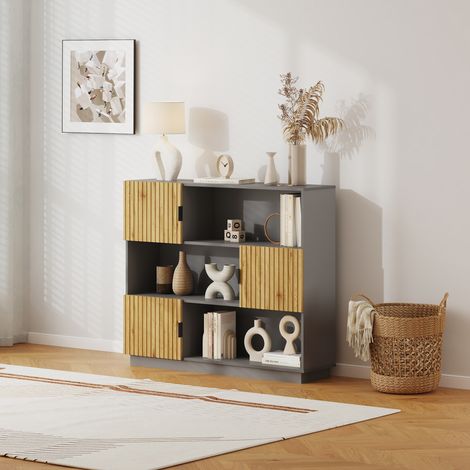 Bibliothèque Verhundar 102 x 120 x 30 cm gris effet bois [en.casa] (1/5)