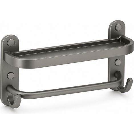 Wall-Mounted Towel Rail without Drilling with Hooks Grey 20 cm (1/5)