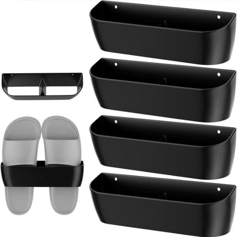 (Black) Lot de 4 étagères à chaussures murales pour camping car, montage mural et autoportant, pour maison, camping car, moderne, mince