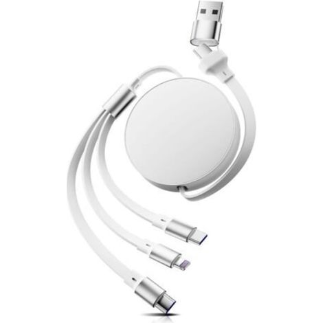 Ecleanfy-Câble de charge multiple 6 en 1, USB-C/Light-ning/Micro USB 100 W avec PD/QC, pour iPhone 16/15, Galaxy, Huawei, iPad - Câble de charge rétractable de 110 cm (jaune) (1/5)