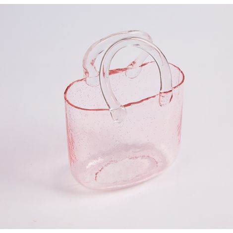 Vase à main en verre pour fleurs, sac transparent avec poignée, forme de sac à main Unique, bol à poisson décoratif, décor de Table rose (1/5)