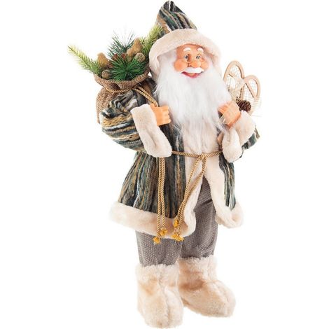Pupazzo Babbo Natale con Pelliccia "Charles" Decorazione Natalizia Verde e Beige -Medio 26 x 16 x h 40 cm (1/2)