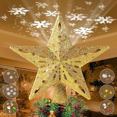 3D-Projektorlicht mit rotierender Schneeflocke, goldene LED – 2-in-1-Weihnachtslicht für Innen- und Außendekoration