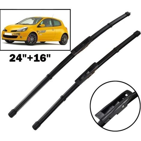 2PCS Balais d'essuie-glace avant pour Renault Clio MK III 2005-2012 24" + 16" (1/4)