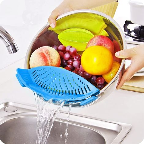 QAZQA Passoire à Clip en Silicone, Passoire à Pâtes Passoires Alimentaires Filtre en Silicone Mains Libres Résistant pour Spaghetti aux Légumes, Bœuf Haché et Fruits, avec 1 Crochet Mural De Cuisine, (1/5)
