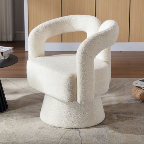 Drehbarer Sessel 67x55x74 cm Beige Boucle mit Metallbasis und gepolsterter Sitzfläche (1/5)