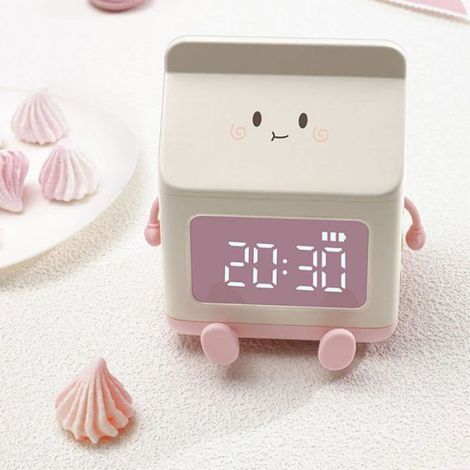 Un réveil électronique original en forme de brique de lait rose, avec un mini compte à rebours, parfait pour les étudian (1/4)