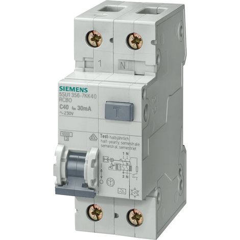 Siemens Interruptor diferencial/automático, 6 kA, 1P+N, Tipo A, 30 mA, Caract. B, In: 10 A, Un AC: 230 V, 5SU13566KK10